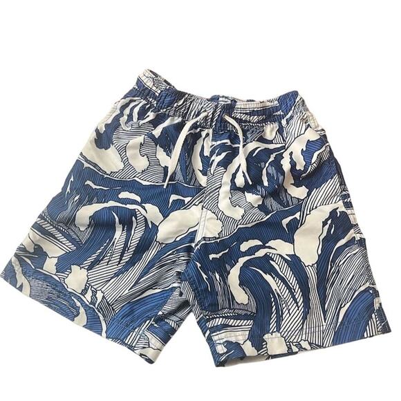 Hanna Andersson Boys' Wave Print Swim Trunks Blue Size 8 Elastic Waistband - Picture 2 of 5